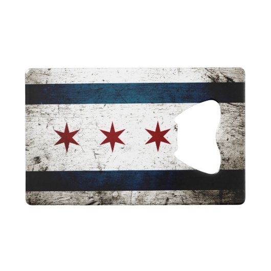Black Grunge Chicago Flag Creditkaart Flessenopener (Voorkant (Horizontaal))