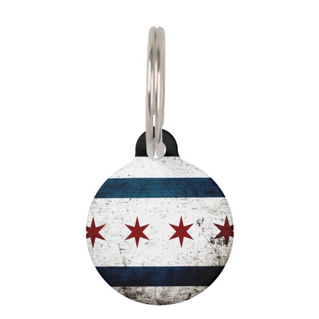 Black Grunge Chicago Flag Huisdierpenning (Voorkant)