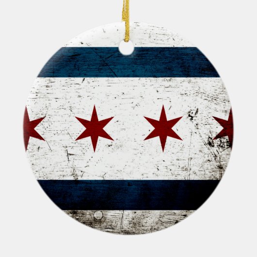 Black Grunge Chicago Flag Keramisch Ornament (Achterkant)