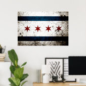 Black Grunge Chicago Flag Poster (Thuiskantoor)