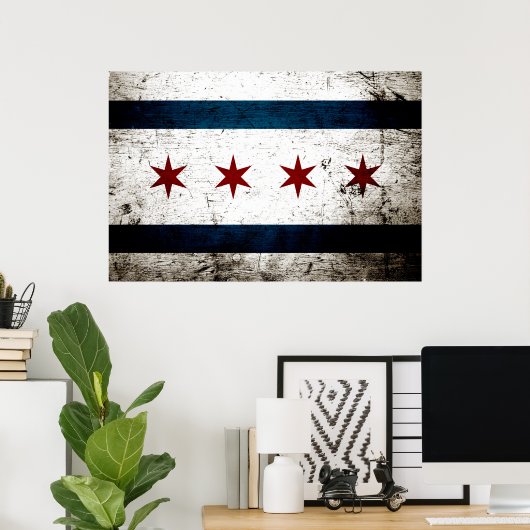Black Grunge Chicago Flag Poster (Thuiskantoor)