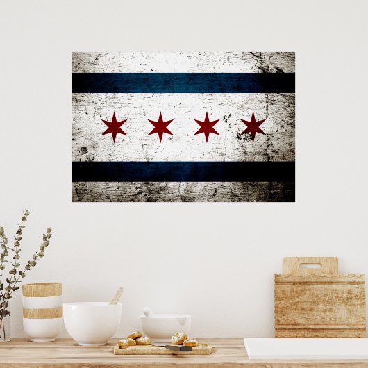 Black Grunge Chicago Flag Poster (Keuken)