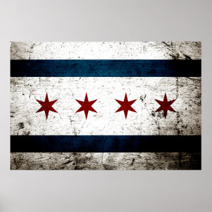 Black Grunge Chicago Flag Poster