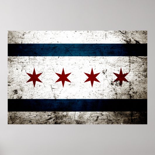 Black Grunge Chicago Flag Poster (Voorkant)