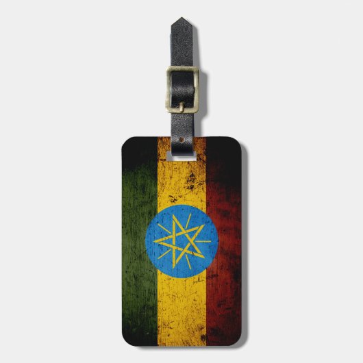 Black Grunge Ethiopia Flag Bagagelabel (Voorkant verticaal)