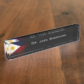 Black Grunge Filippijnse vlag Naambordje (Zijkant)