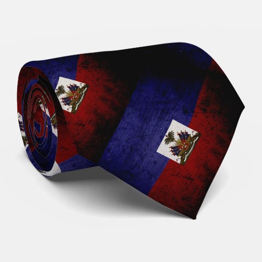 Black Grunge Haiti Flag Stropdas (Opgerold)