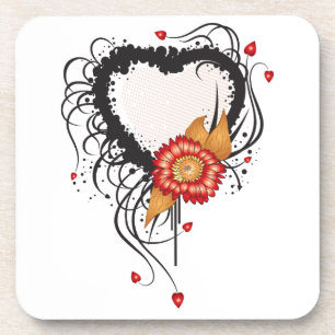 Black Grunge Heart Zonnebloem Drankjes Onderzetter