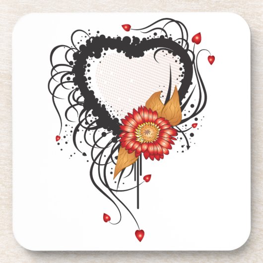 Black Grunge Heart Zonnebloem Drankjes Onderzetter (Voorkant)