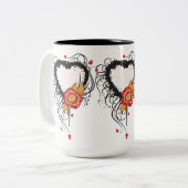 Black Grunge Heart Zonnebloem Tweekleurige Koffiemok (Voorkant links)