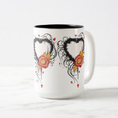 Black Grunge Heart Zonnebloem Tweekleurige Koffiemok (Voorkant rechts)