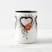 Black Grunge Heart Zonnebloem Tweekleurige Koffiemok (Center)