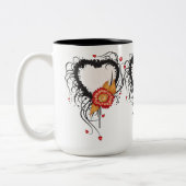 Black Grunge Heart Zonnebloem Tweekleurige Koffiemok (Links)