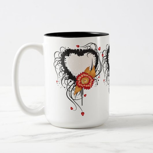 Black Grunge Heart Zonnebloem Tweekleurige Koffiemok (Links)