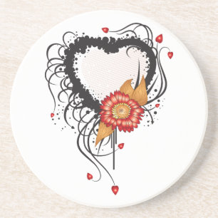 Black Grunge Heart Zonnebloem Zandsteen Onderzetter