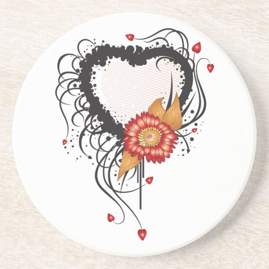 Black Grunge Heart Zonnebloem Zandsteen Onderzetter (Voorkant)