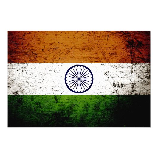 Black Grunge India Flag Foto Afdruk (Voorkant)