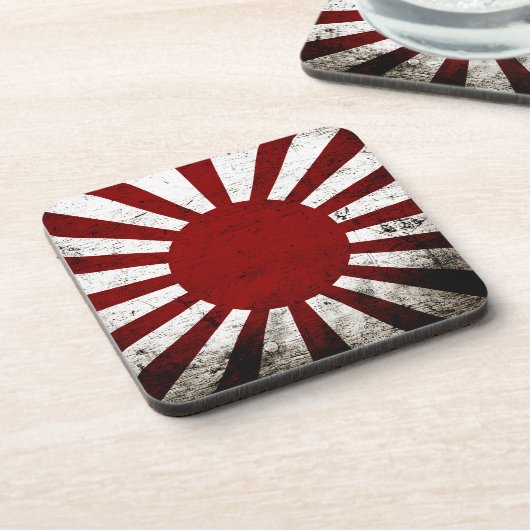 Black Grunge Japan Rising Sun Flag Bier Onderzetter (Linkerzijde)