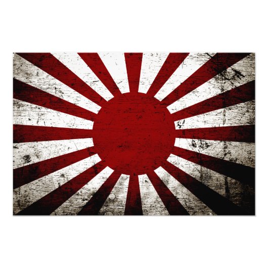Black Grunge Japan Rising Sun Flag Foto Afdruk (Voorkant)