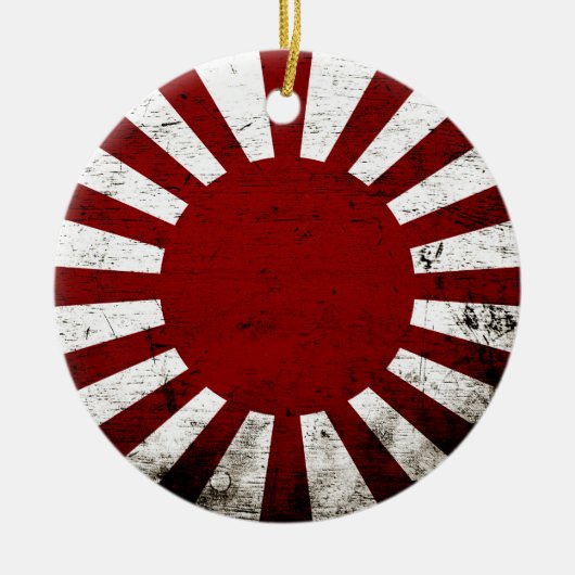 Black Grunge Japan Rising Sun Flag Keramisch Ornament (Voorkant)