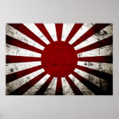 Black Grunge Japan Rising Sun Flag Poster (Voorkant)