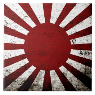 Black Grunge Japan Rising Sun Flag Tegeltje