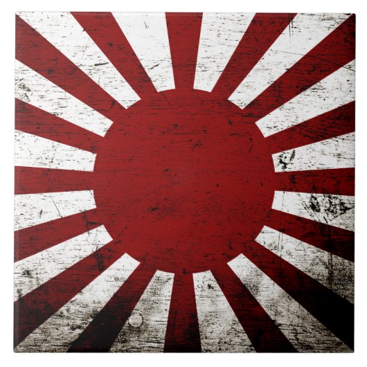 Black Grunge Japan Rising Sun Flag Tegeltje (Voorkant)