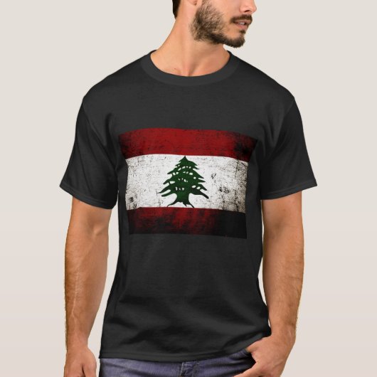 Black Grunge Libanese vlag T-shirt (Voorkant)