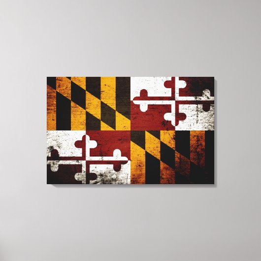 Black Grunge Maryland State Flag Canvas Afdruk (Voorkant)