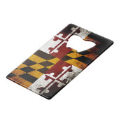 Black Grunge Maryland State Flag Creditkaart Flessenopener (Voorkant Gekanteld)
