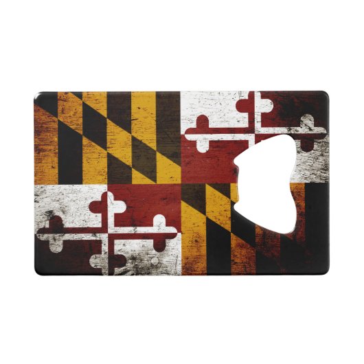Black Grunge Maryland State Flag Creditkaart Flessenopener (Voorkant (Horizontaal))