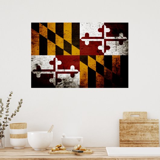 Black Grunge Maryland State Flag Poster (Keuken)