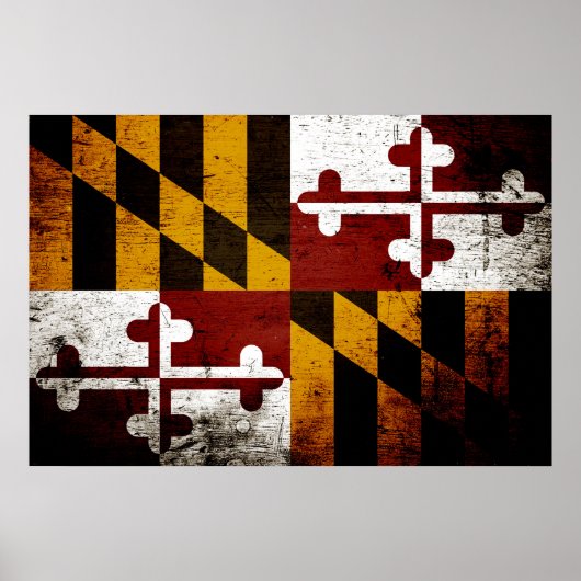 Black Grunge Maryland State Flag Poster (Voorkant)