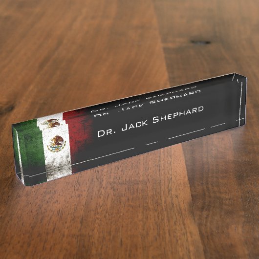 Black Grunge Mexico Flag Naambordje (Zijkant)