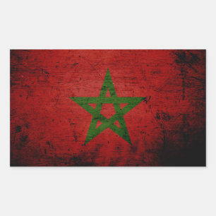 Black Grunge Morocco Flag Rechthoekige Sticker
