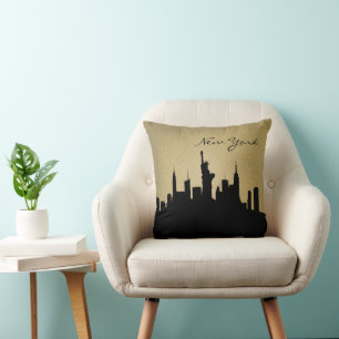 Black & Grunge New York Skyline   Landmark Kussen