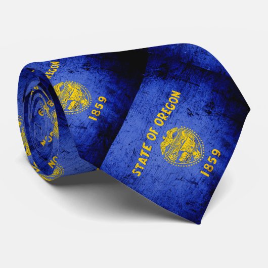 Black Grunge Oregon State Flag Stropdas (Opgerold)