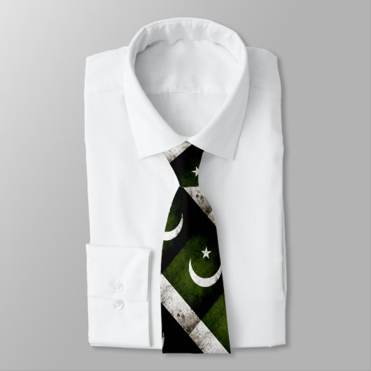 Black Grunge Pakistan Flag Stropdas (Gebonden)