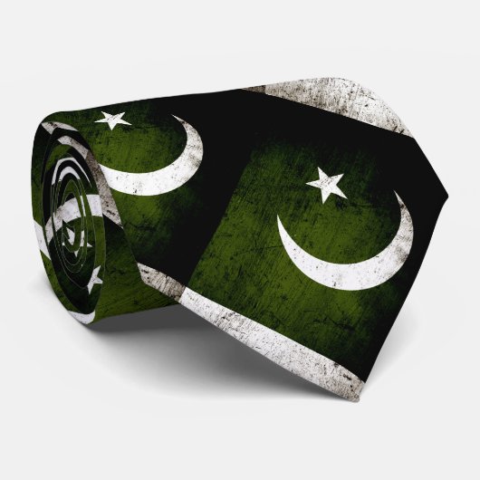 Black Grunge Pakistan Flag Stropdas (Opgerold)