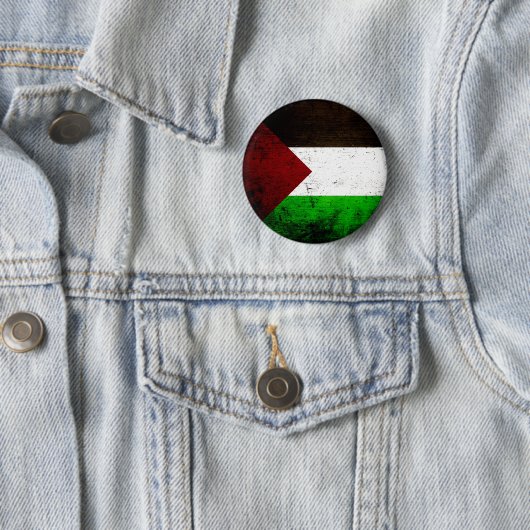 Black Grunge Palestine Flag Ronde Button 5,7 Cm (In situ)