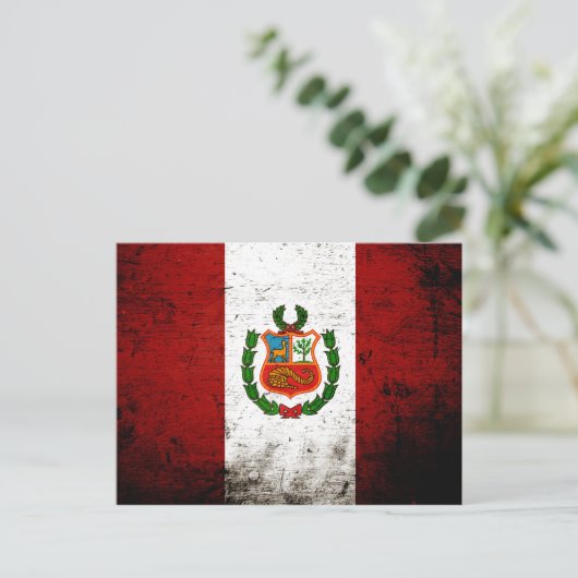 Black Grunge Peru Flag Briefkaart (Staand voorkant)
