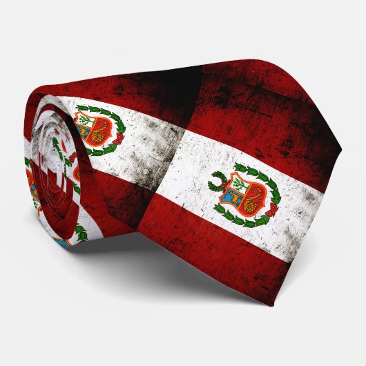 Black Grunge Peru Flag Stropdas (Opgerold)