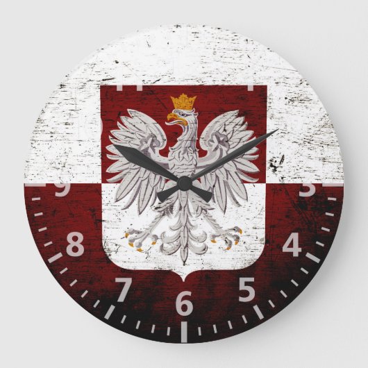 Black Grunge Poland Flag Grote Klok (Voorkant)