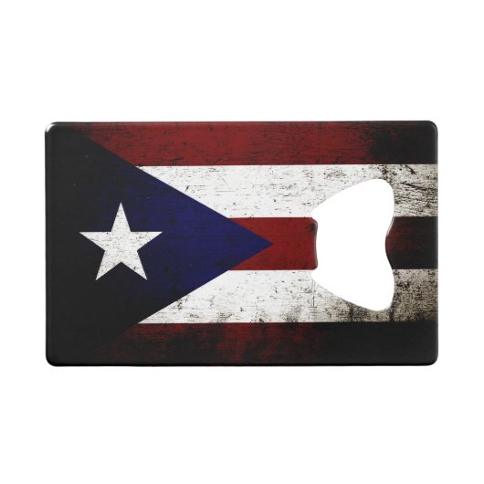 Black Grunge Puerto Rico Flag Creditkaart Flessenopener (Voorkant (Horizontaal))