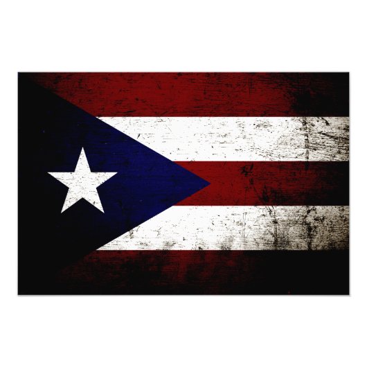 Black Grunge Puerto Rico Flag Foto Afdruk (Voorkant)