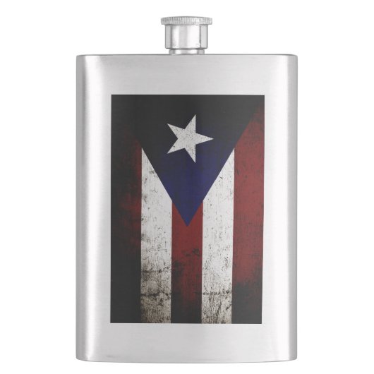 Black Grunge Puerto Rico Flag Heupfles (Voorkant)