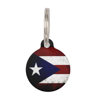 Black Grunge Puerto Rico Flag Huisdierpenning
