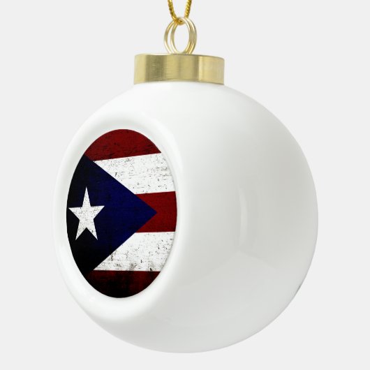 Black Grunge Puerto Rico Flag Keramische Bal Ornament (Rechts)