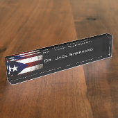 Black Grunge Puerto Rico Flag Naambordje (Zijkant)