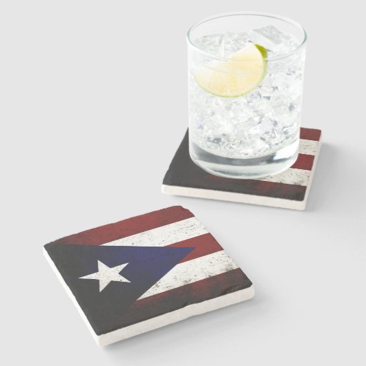 Black Grunge Puerto Rico Flag Stenen Onderzetter (Zijkant)